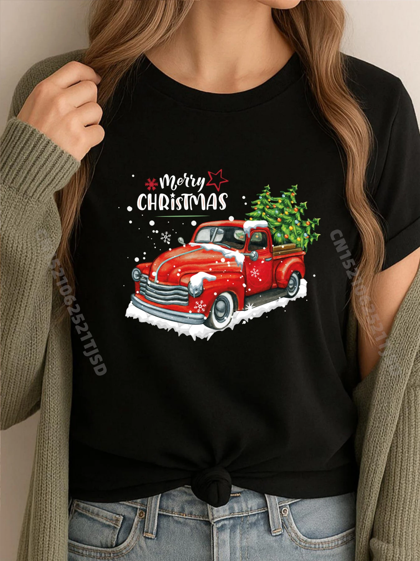 

Винтажные красные грузовики Рождественская елка Женские футболки с рисунком Дешевые мужские футболки Веганские