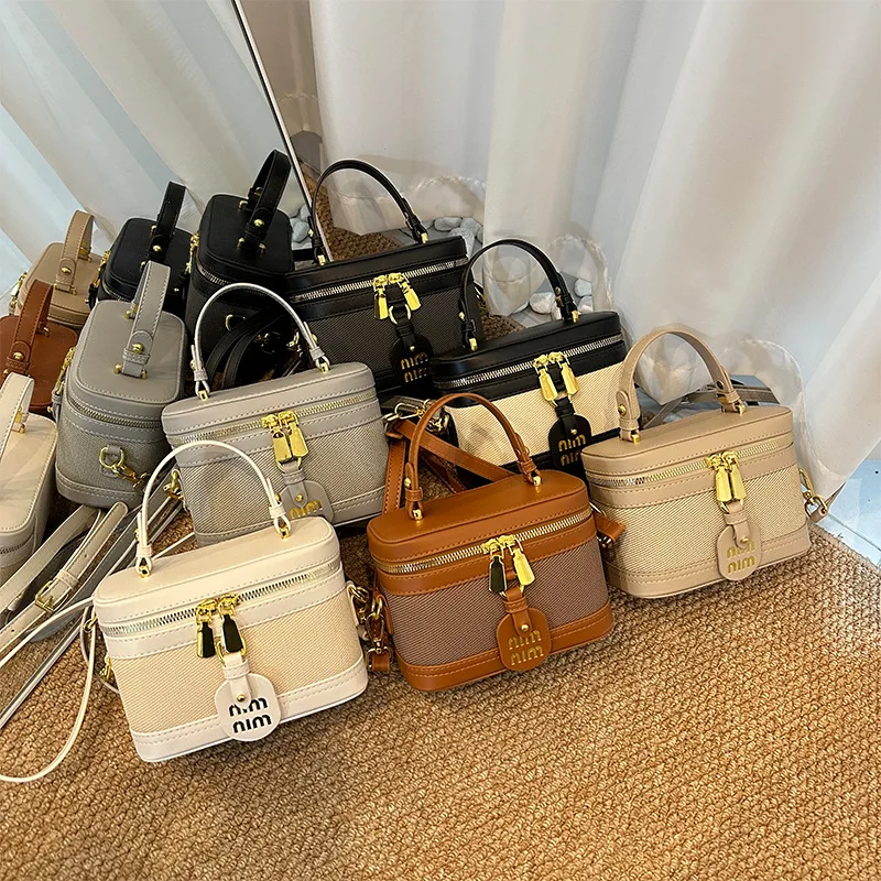 

Color-Block Vintage Delicate Box Bag for Women Trendy Patchwork Design Shoulder Crossbody Purse Chic Hand Carry Clutch