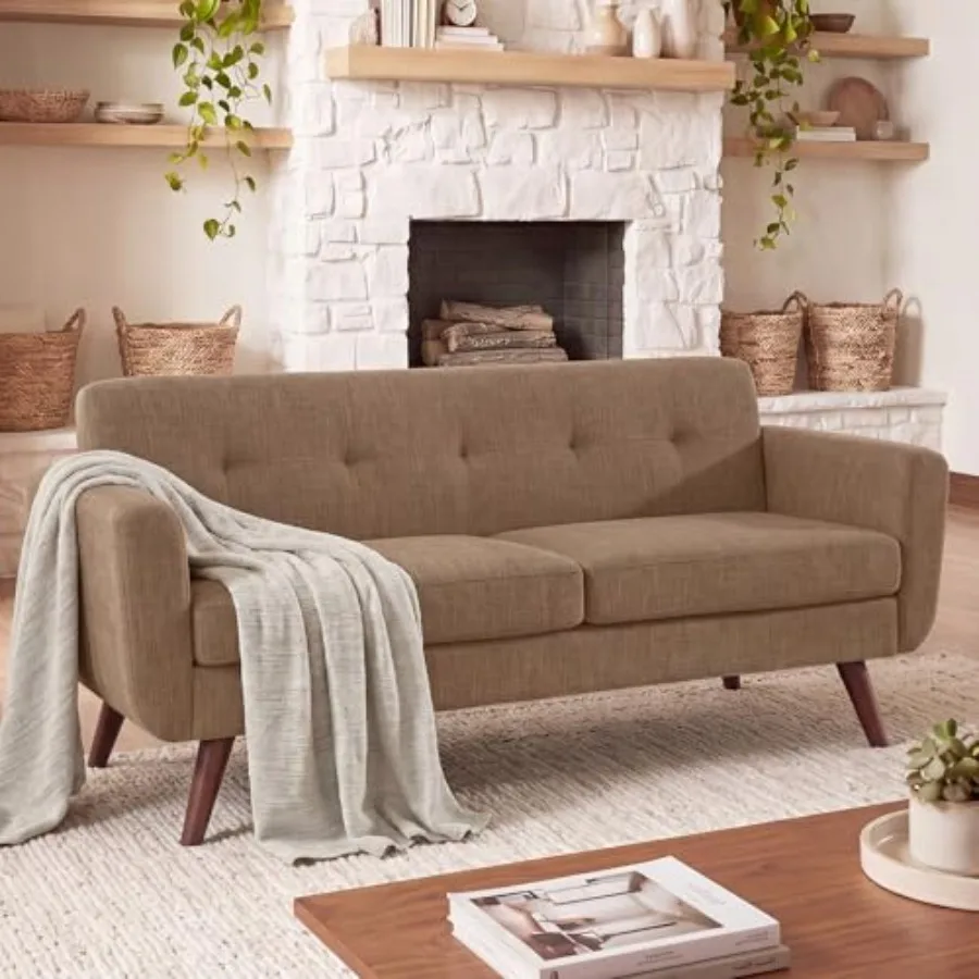 65" W Loveseat Sofa, Mid Century Modern Decor Love Seat Couches for Living Room, Button Tufted Upholstered Small Couch for Bedr