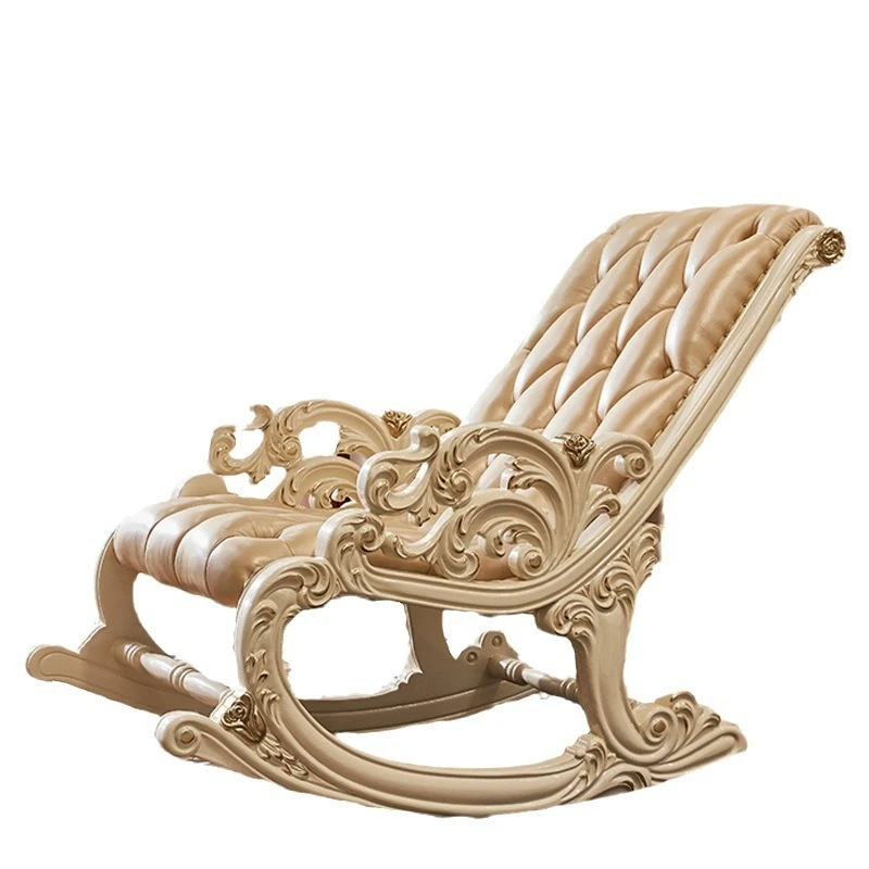 recliner nap chair bedroom adult free chair elderly chair solid wood carving flower ivory white leather pedals