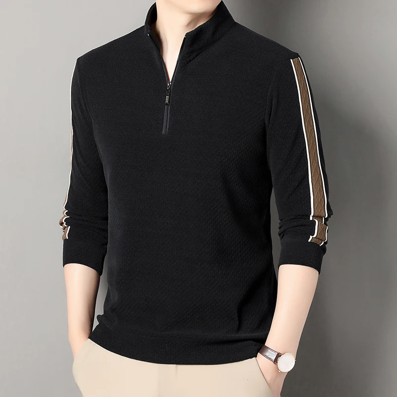 

Men Autumn T-Shirts Zipper Half High Neck Fashion Casual New High-quality Male ClothesSoft and Skin-friendly Long Sleeve Tops