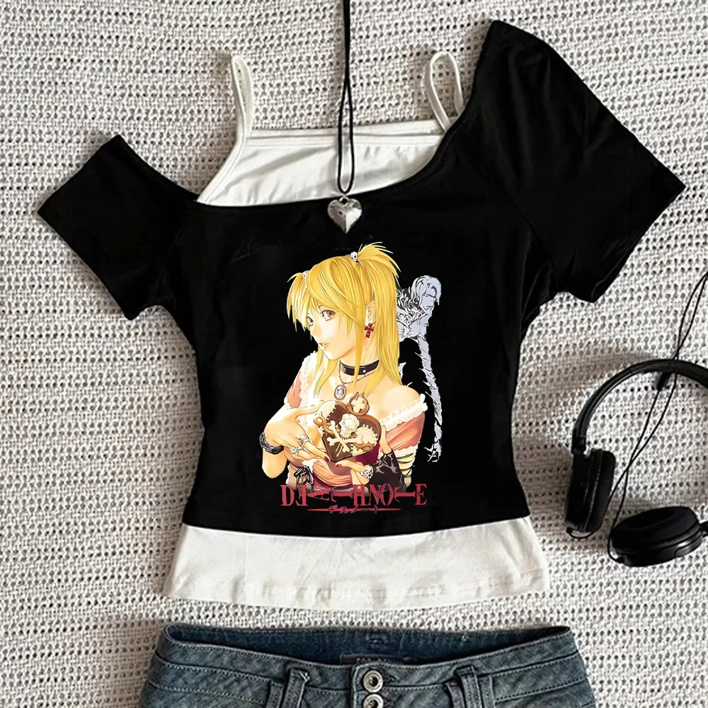 Women Harajuku Death Note Misa Amane Cropped Crop Tops Gothic Print Solid Camis Summer Casual Sleeveless Strap Top Y2k Tees
