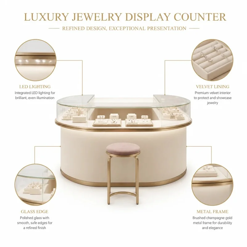 custom.Custom Wood Metal Glass Jewelry Display Unit, Standing LED Lit Display Supplier Boutique