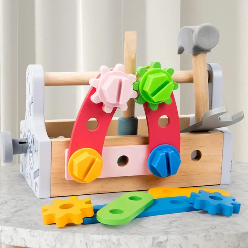 Montessori Tool Set Kids Tool Box with Nut Screw Educational Toys Wooden Tool Kit Preschool Learning STEM Construction Building