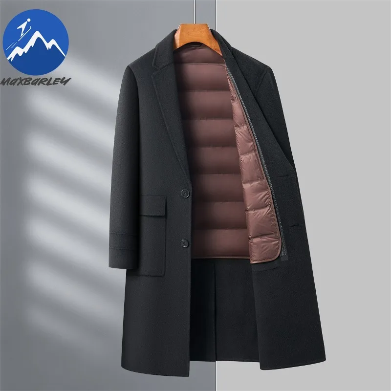 Maxbarley Luxury Men Down Jacket Suit Collar Outdoor Work Windproof Parka High Quality Detachable Lnner Warm Winter Wool Coats