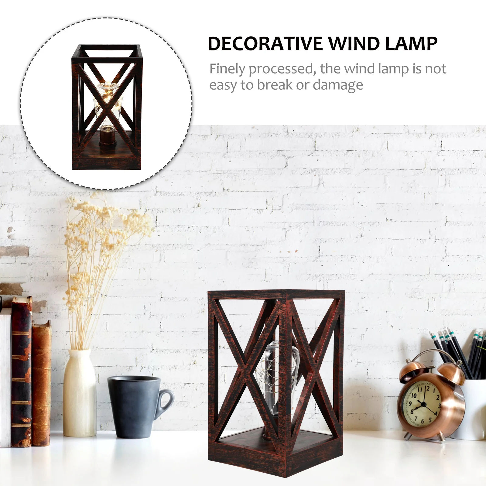 

1Pcs Wooden Wind Lantern Exquisite Creative Decorative Desk Ornament Room Wind Light Table Ornament