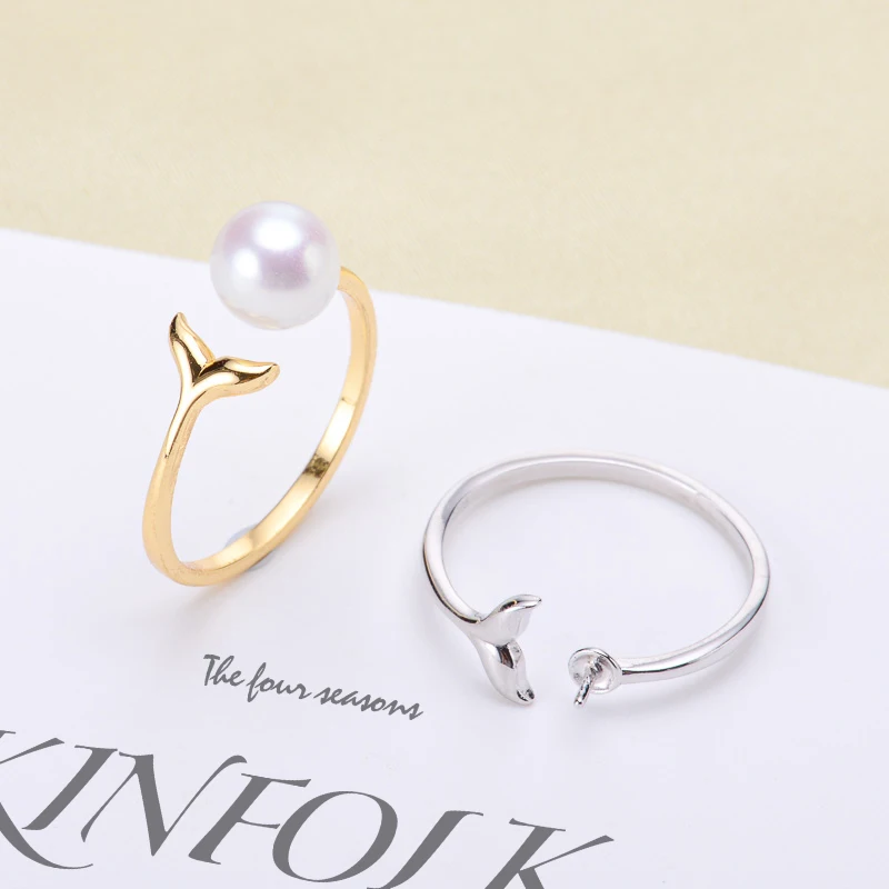 

DIY Pearl Accessories S925 Sterling Silver Ring Setting Fish Tail Style K Gold Version Ring Holder