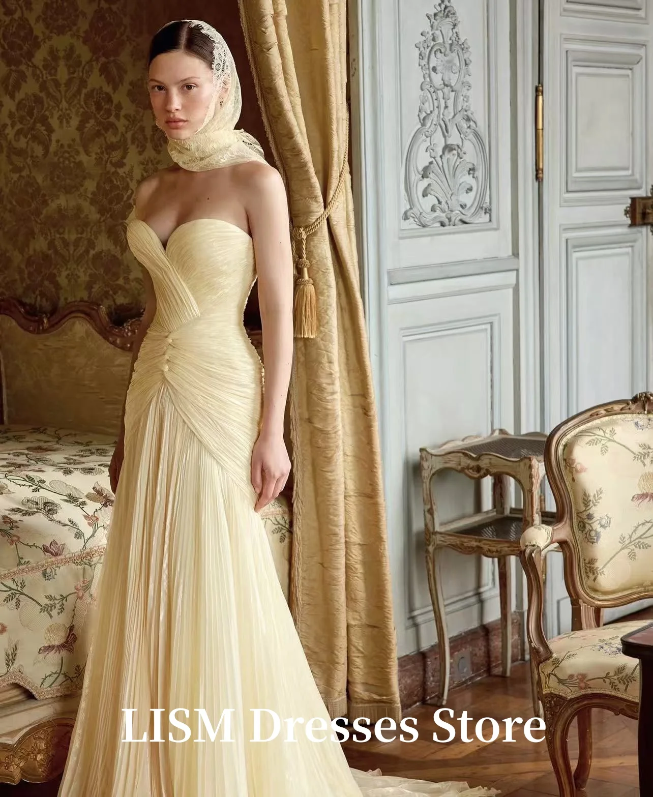 LISM أصفر على شكل قلب على شكل حرف a فساتين الحفلات المسائية شيفون حريري بدون أكمام فساتين حفلات أنيقة فستان حفلات الحدث رداء السهرة #2