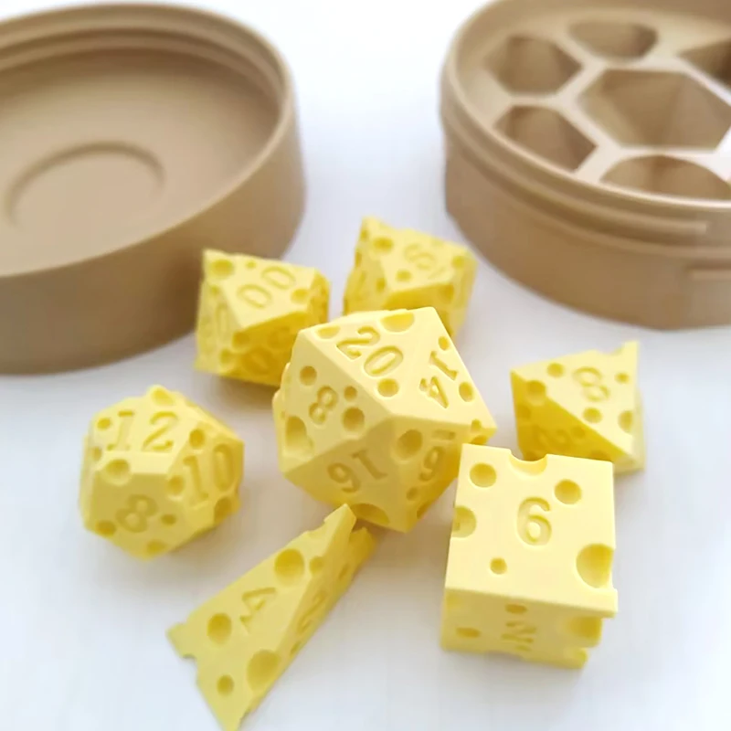 Würfelbox in Käseform, Mehrseitiges D4 D20 Würfelset, Tischspiel-Dekoration für Familien- und Erwachsenenpartys, Brettspiel-Zubehör – Detail 3
