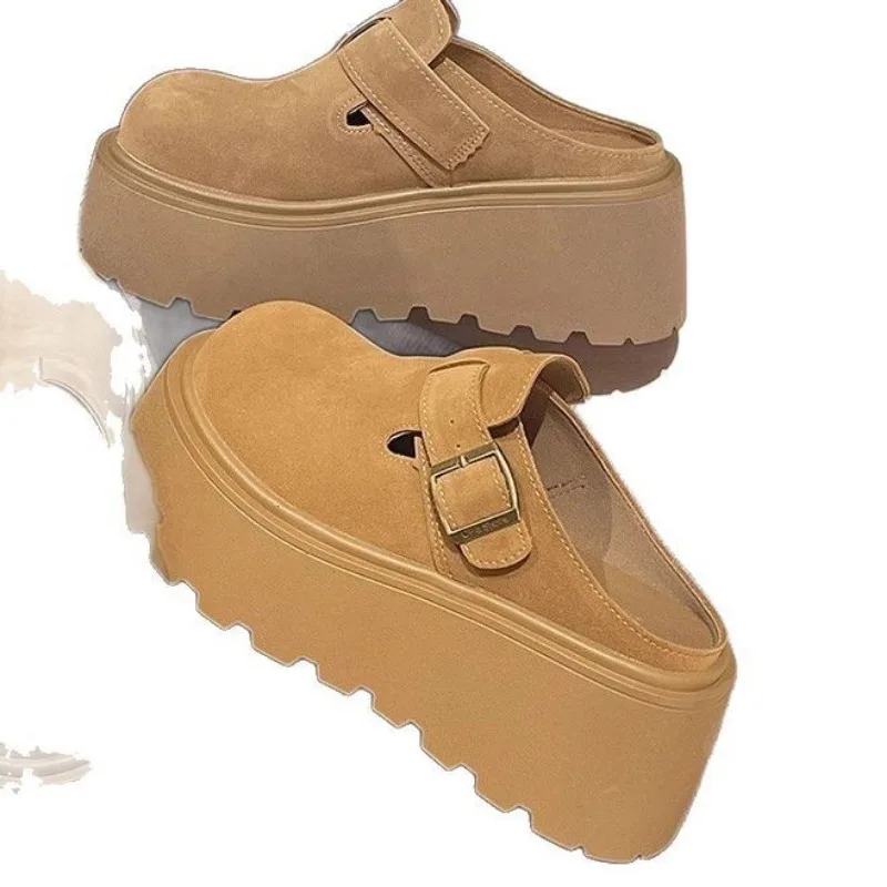 Leniwe ubrania na zewnątrz Baotou damskie półkapcie 2025 wiosna nowe grube podeszwy zwiększenie wysokości 8CM jednoetapowe sandały