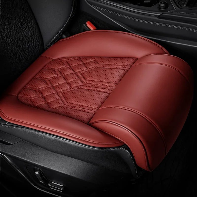 Full Leather All-season Car Seat Cushion with Square Leg Rest Perforated Leather Design Backless Driver Seat Cover with Footrest