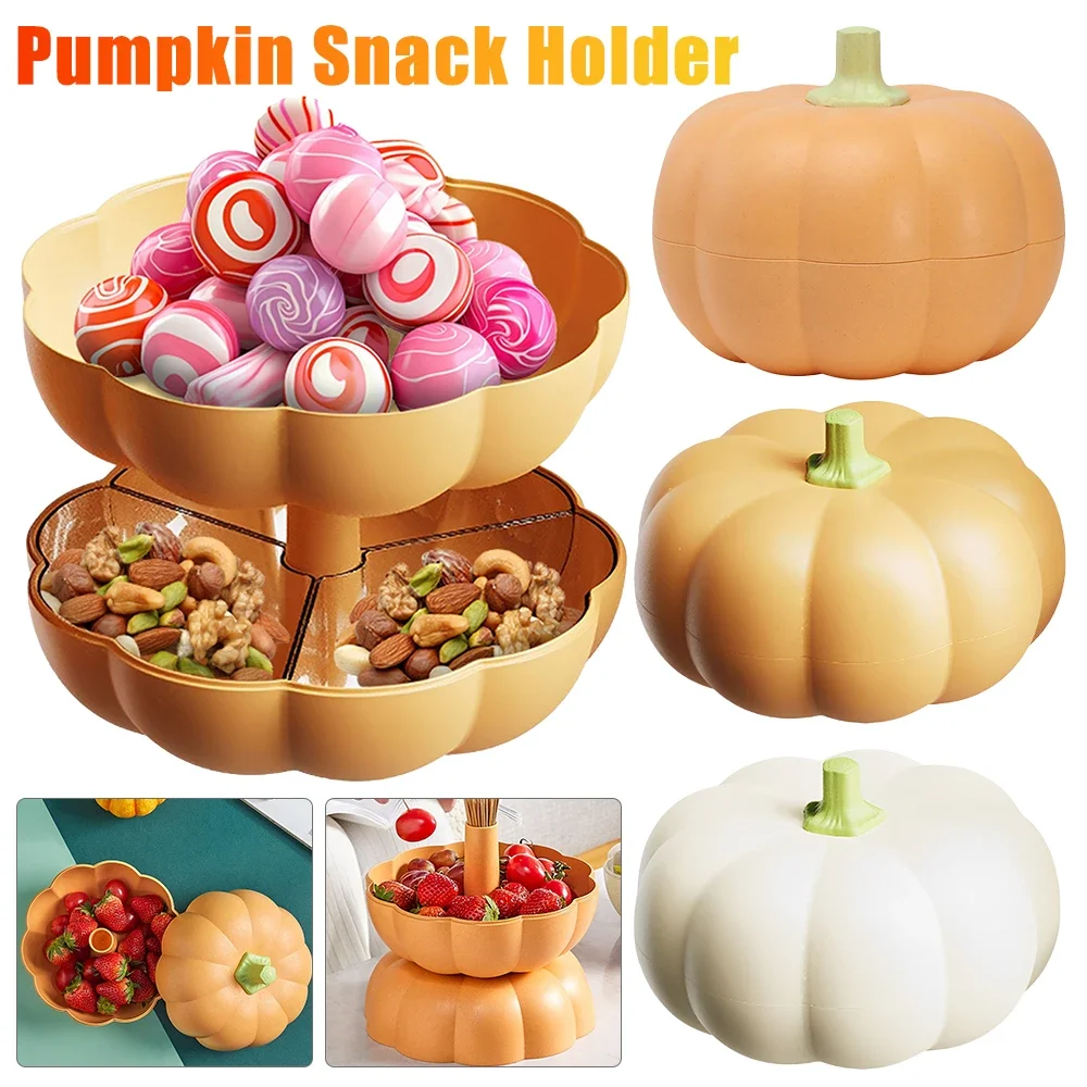 Divided Pumpkin Snack Holder with Toothpick Storage Serving Tray with 3 Compartment Fruit Plate for Candy Fruits Nuts Snacks