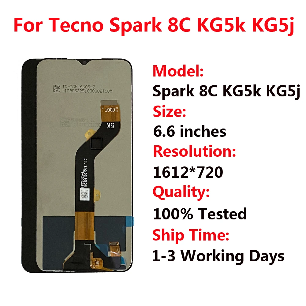 For Tecno Spark 8 KG6 LCD Display Touch Screen Digitizer Tecno Spark 8C KG5k LCD For Tecno KG7 Spark 8P 8T Spark 8 Pro KG8 LCD