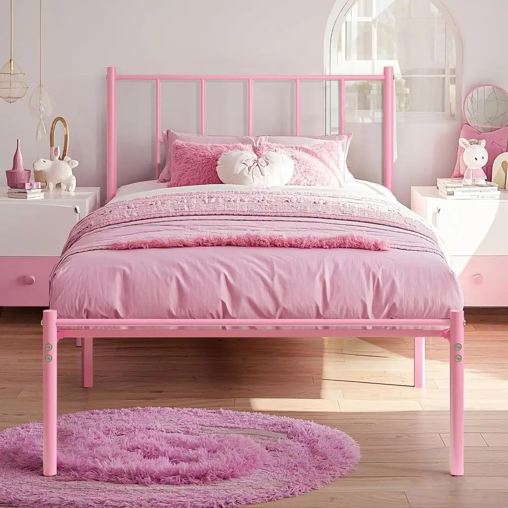 

Прочный стальной каркас двуспальной кровати с изголовьем, опорой для планок, место для хранения вещей, пружина коробки не требуется, легко собирается