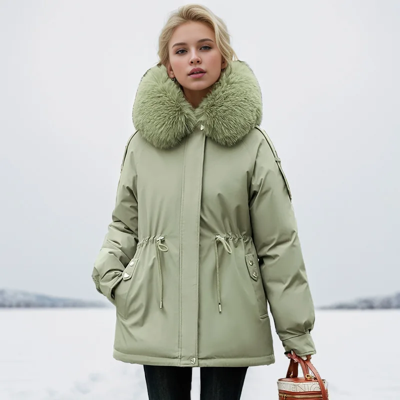 Women Parka Fashion Long Coat Wool Liner Hooded Parkas 2024 New Winter Jacket Slim with Fur Collar Warm Snow Wear Padded Clothes