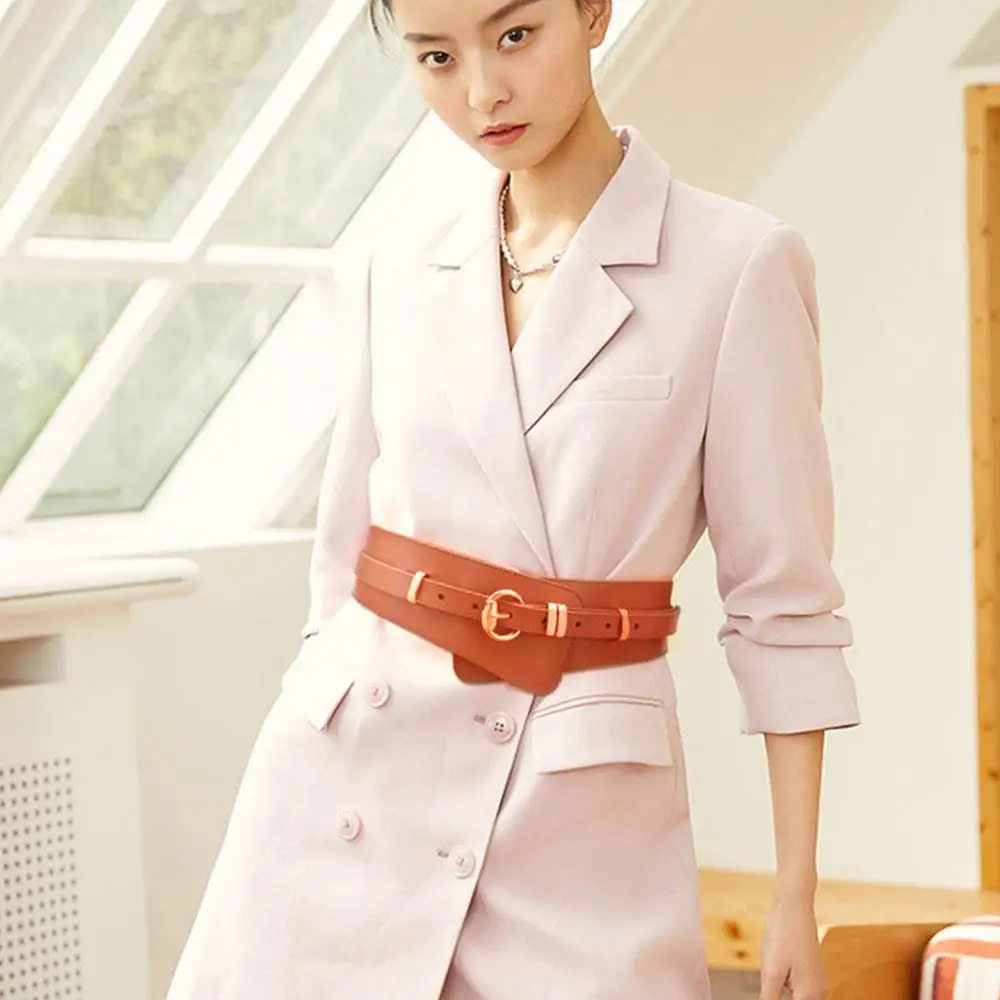 الجلد الحقيقي حزام عريض الديكور الخصر ختم معطف الإناث فستان الكورسيهات حزام الكلاسيكية دبوس مشبك حزام الخصر جلد طبيعي #2