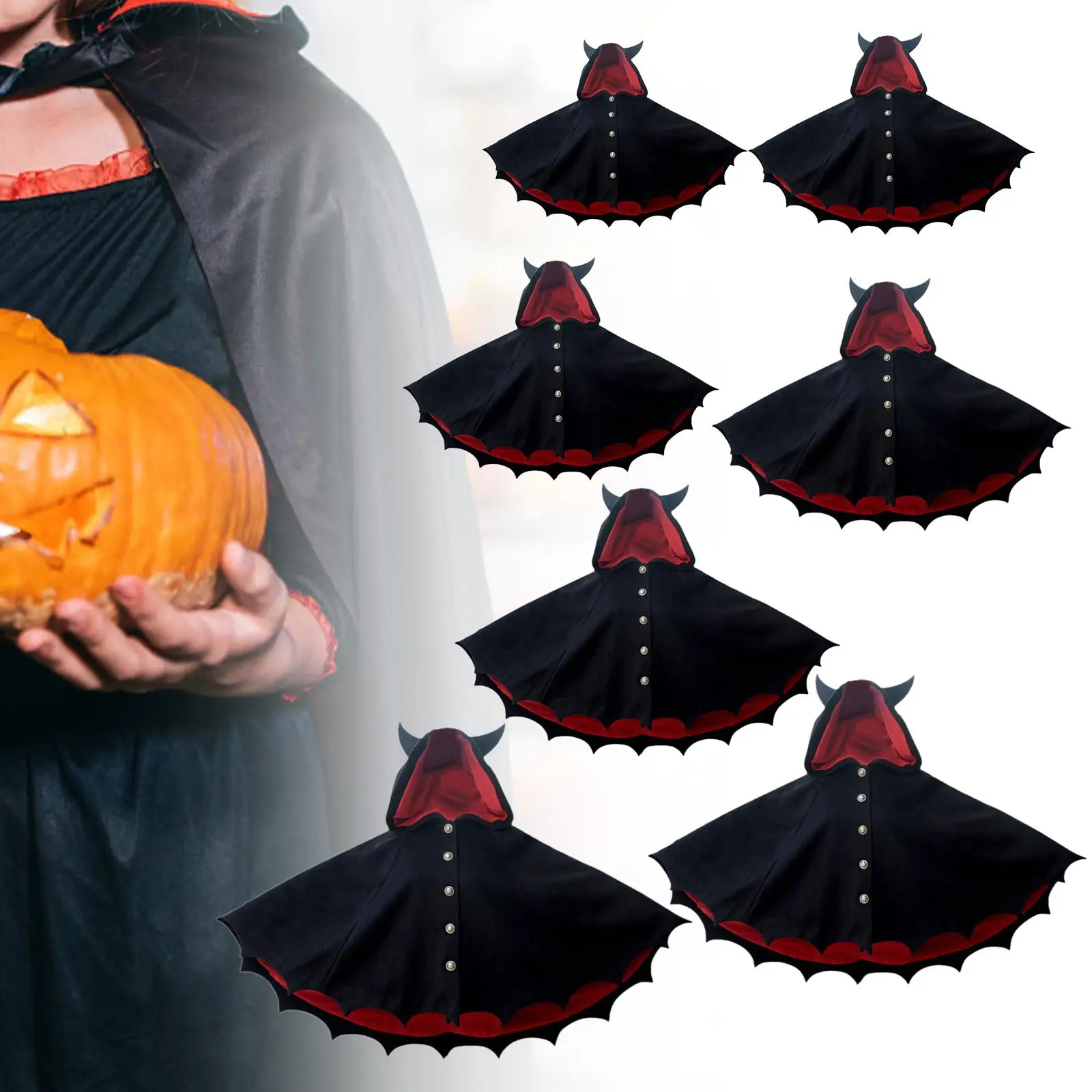 Halloween Mantel Kostuum Middeleeuwse Grimmige Cowl Capuchon Halloween Cosplay Kostuum Duivel Oren Cape Mantel Voor Jongens Meisjes Kinderen Volwassenen