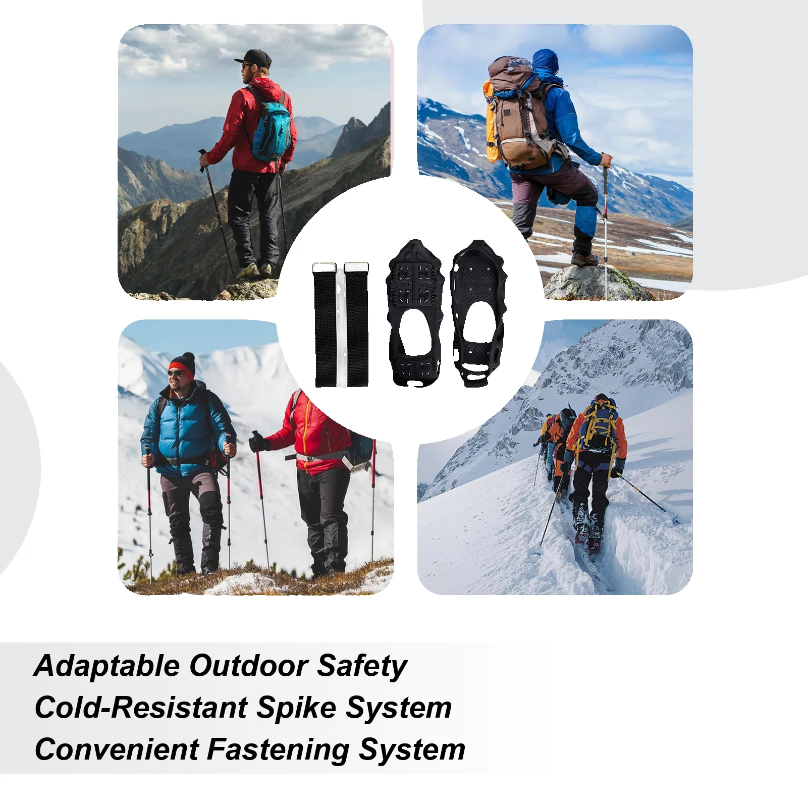 

24-Teeth Ice Spikes for Boots with Straps - Winter Snow Cleats for Hiking, Climbing, Mountaineering, Backpacking Men Women Adult