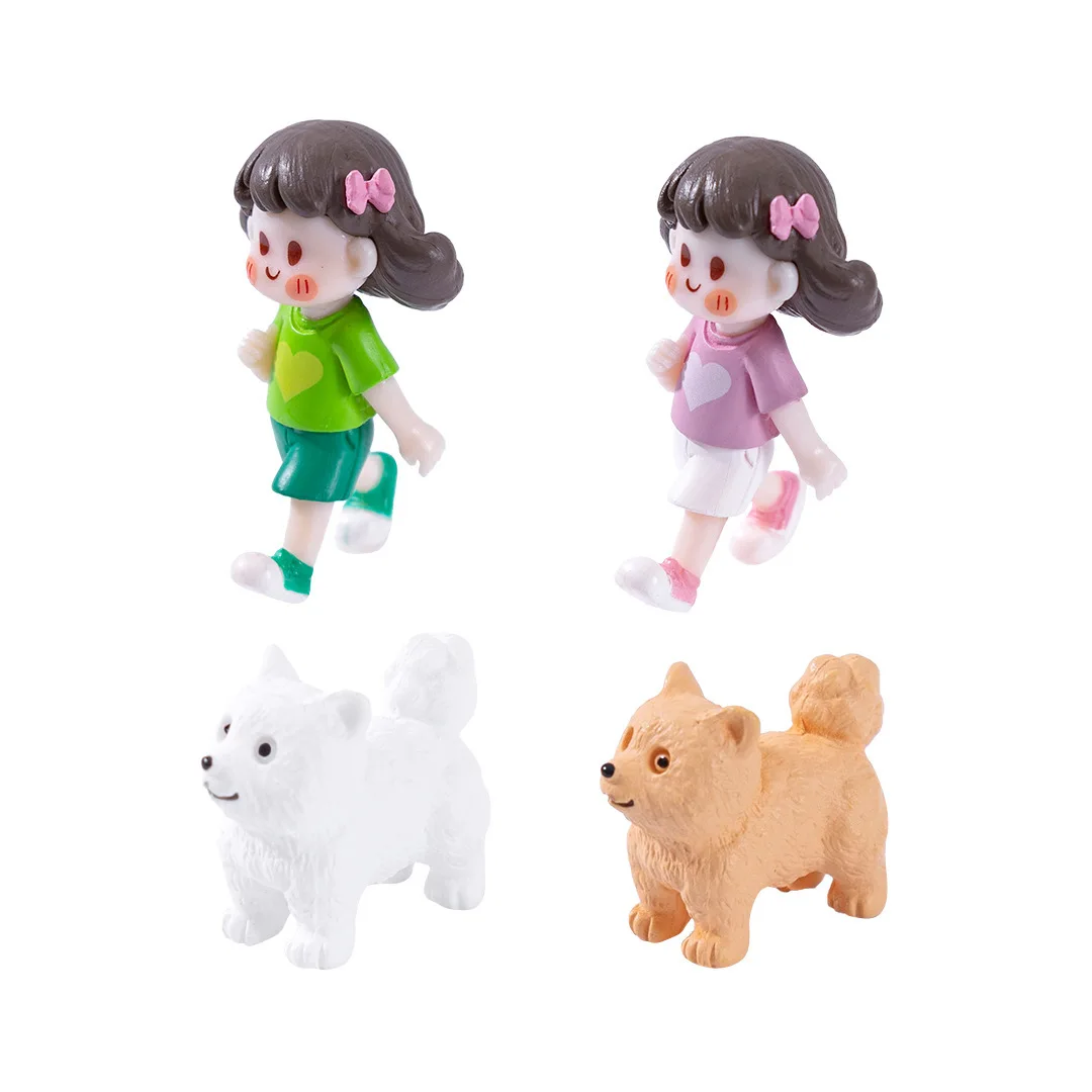 Leisure Girl with Dog Figurine - DIY Dollhouse Ornament for Micro Landscape & Desk Decor (Without Leash) view 5