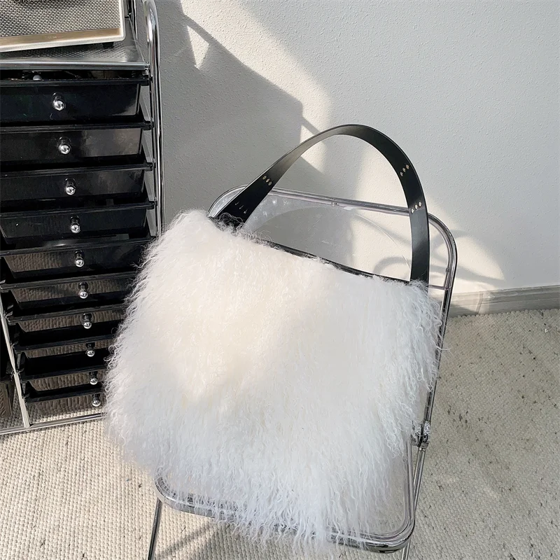 Fashion Girls Hand Bag Real Mongolian Lamb Fur Leather Women Bag