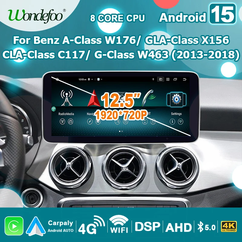 Autoradio Wireless Carplay Android 15 con Schermo GPS per Mercedes Benz Classe A, CLA, GLA, Classe G W176 X156 C117 W463 2 DIN, Stereo Multimediale con Bluetooth, WIFI, 4G LTE