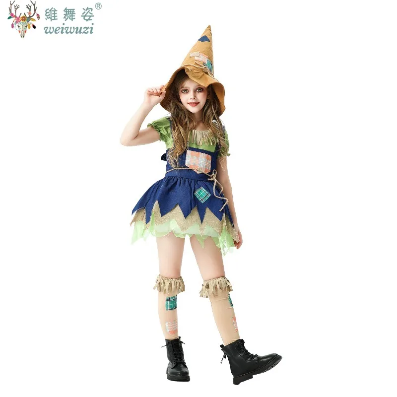 

Scarecrow Costume Ozzy Magician Role-playing Halloween Carnival Party Makeup Ball Costume Funny Suspender Dress Set Rural Style