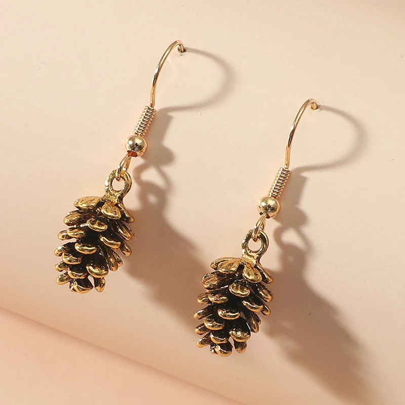 

Simple Fashion Vintage Earrings Necklace For Women Pine Nut Plant Specimen Ear Stud Necklace Pinecone Earrings Necklace Jewelry