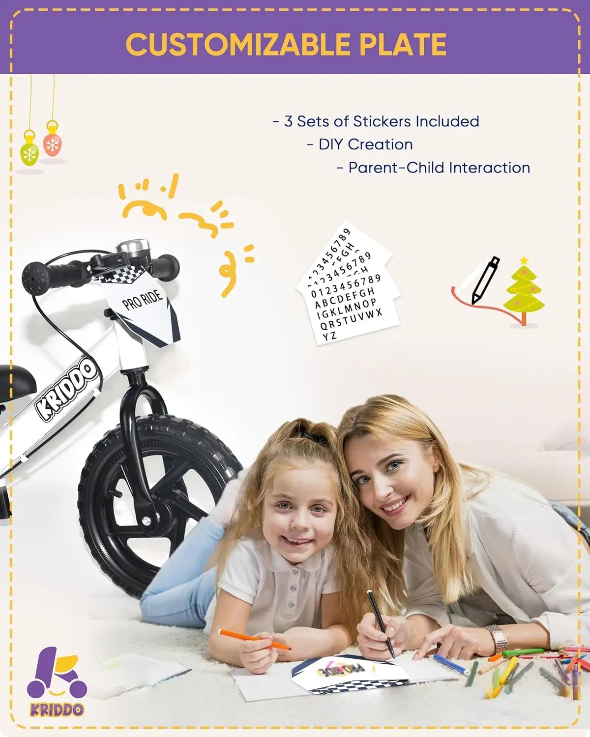 Bicicleta de equilibrio profesional para niños de 2 años con freno de mano y soporte, bicicleta de empuje de 12 pulgadas, bicicleta de regalo para niños y niñas de 2 a 5 años, color blanco
