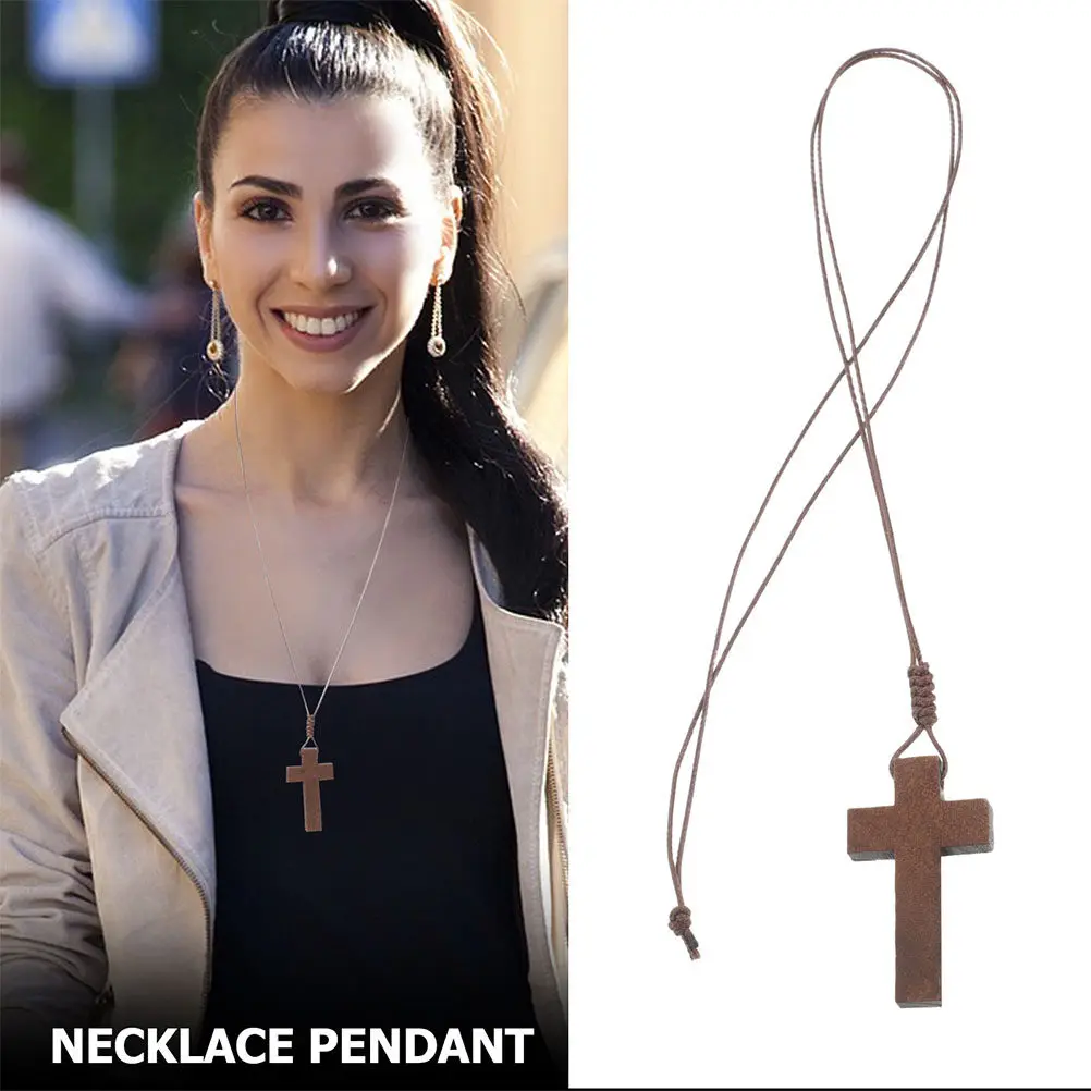 4Pcs Wooden Adjustable Cord Pendant Unisex Vintage Religious Pendant Bible Verse Cross Accessory Vehicle Charm