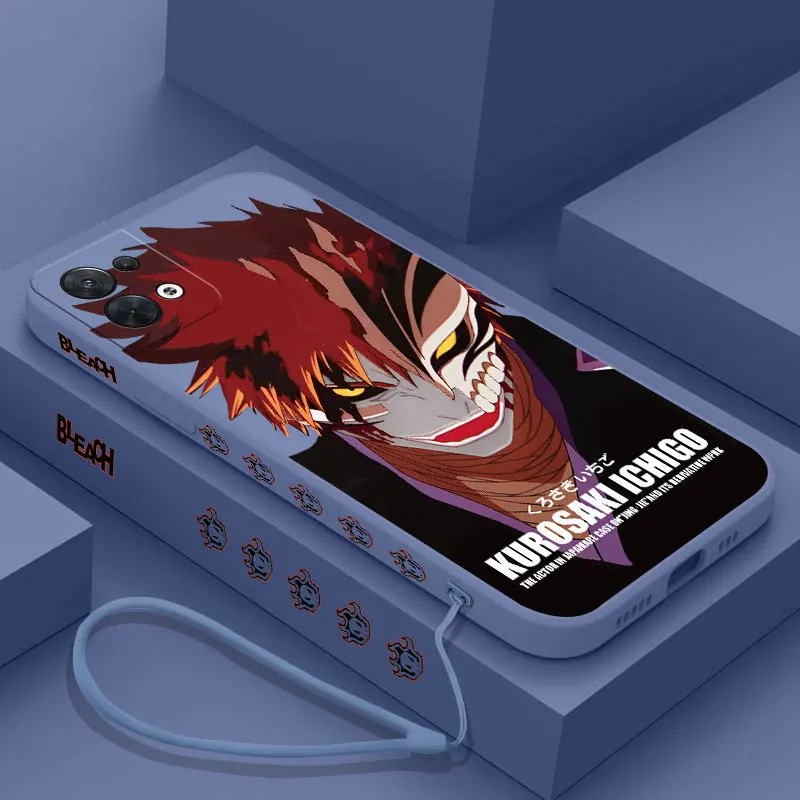 BLEACH Anime Ichigo Phone Case For OPPO Reno 3 4 8 8T 8Z 7 7Z 6 5 F19 F9 Pro 4G 5G Liquid Soft Silicone Cover With Hand Strap