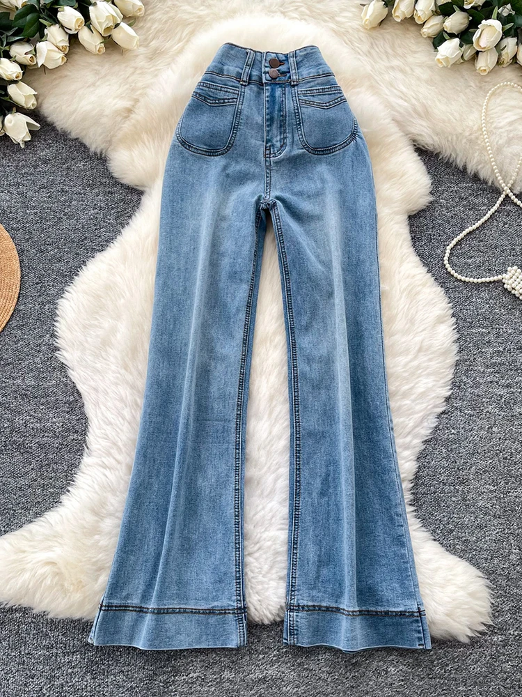 

American style retro high waisted denim wide leg pants women in spring 2026 new loose and slightly elastic casual pants