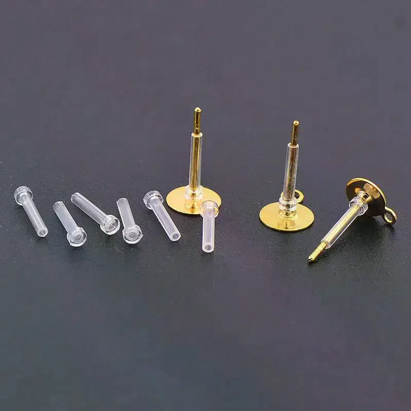 10pcs Hypoallergenic Clear Resin Earring Sleeves Transparent Ear Cannula Stoppers for DIY Jewelry Craft Making