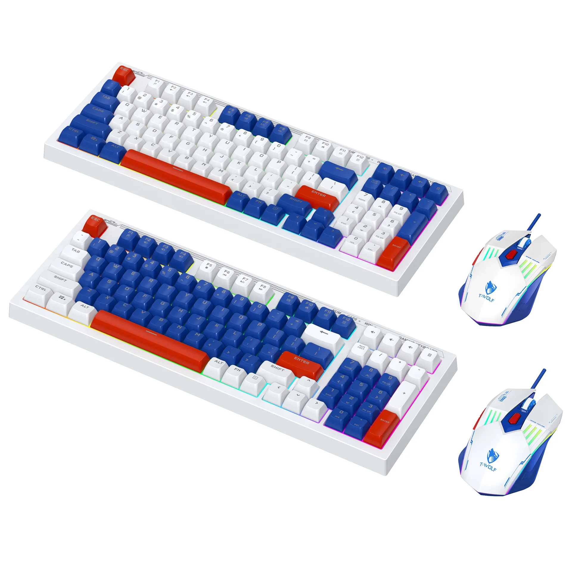 TESDINE TF610 keyboard and mouse game keyboard and mouse set mecha blue mechanical feel customized mixed color 98 keys