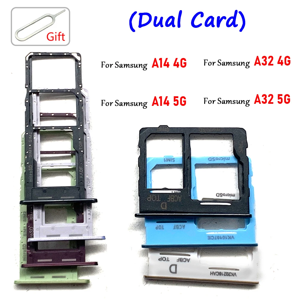 Dual Card SIM Card Holder Tray chip slot drawer Holder Adapter Socket + Pin For Samsung A32 A14 4G / A14 5G / A32 5G