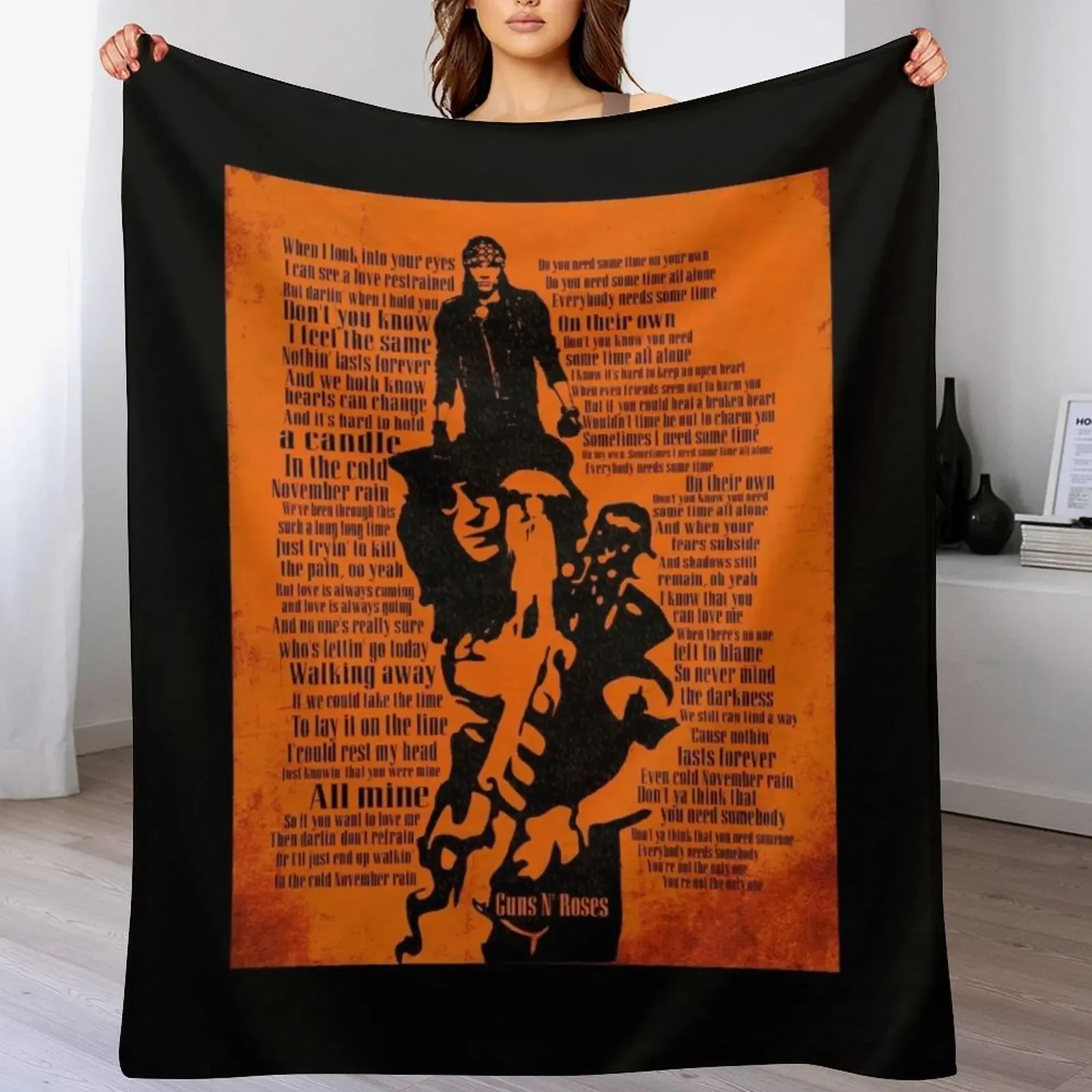 

November Rain Song Lyrics Poster - November Rain Rock Music 1991 Throw Blanket Vintage for sofa Flannel Fabric Moving Blankets