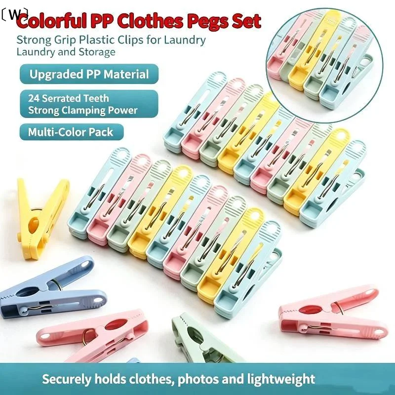 〔W〕16/20Pcs Colorful Plastic Laundry Clips Windproof Clothes Pegs Photo Paper Fastening Clamp For Household Outdoor Drying Use