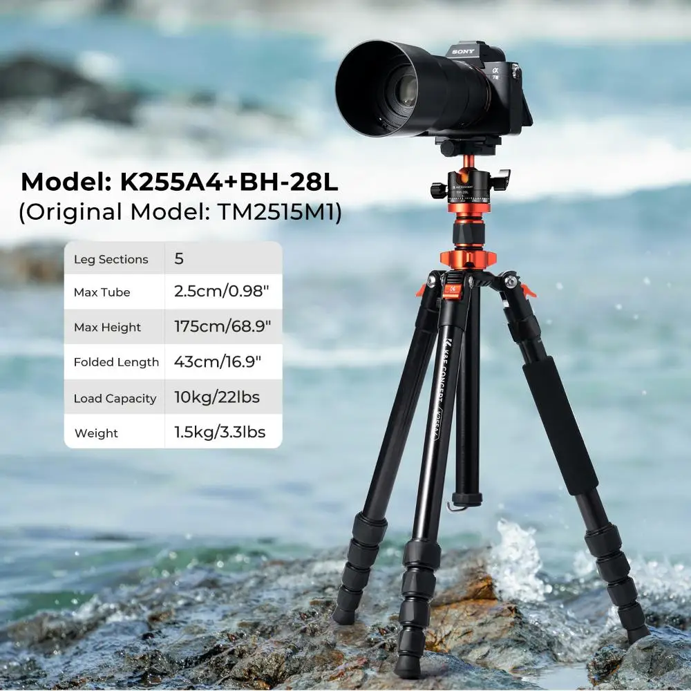 K&F Concept 68 inch /175cm Aluminum Alloy Travel Camera Tripod with Monopod 10kg/22lbs Load Capacity 360° Panorama Ball Head