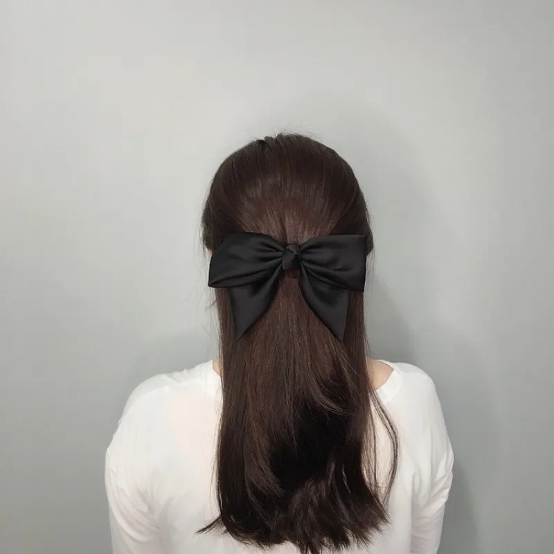 Classic Black and White Silk Satin Bow Hair Accessories Barrettes for Women 2024 Newest High Quality Cloth Bow-knot Hairpins