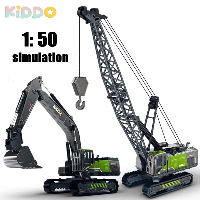 1:50 Alloy Excavator Diecasts Children Toy Boys Simulation Fall-Resistant Crawler Engineering Vehicle Hand Hook Machine Model