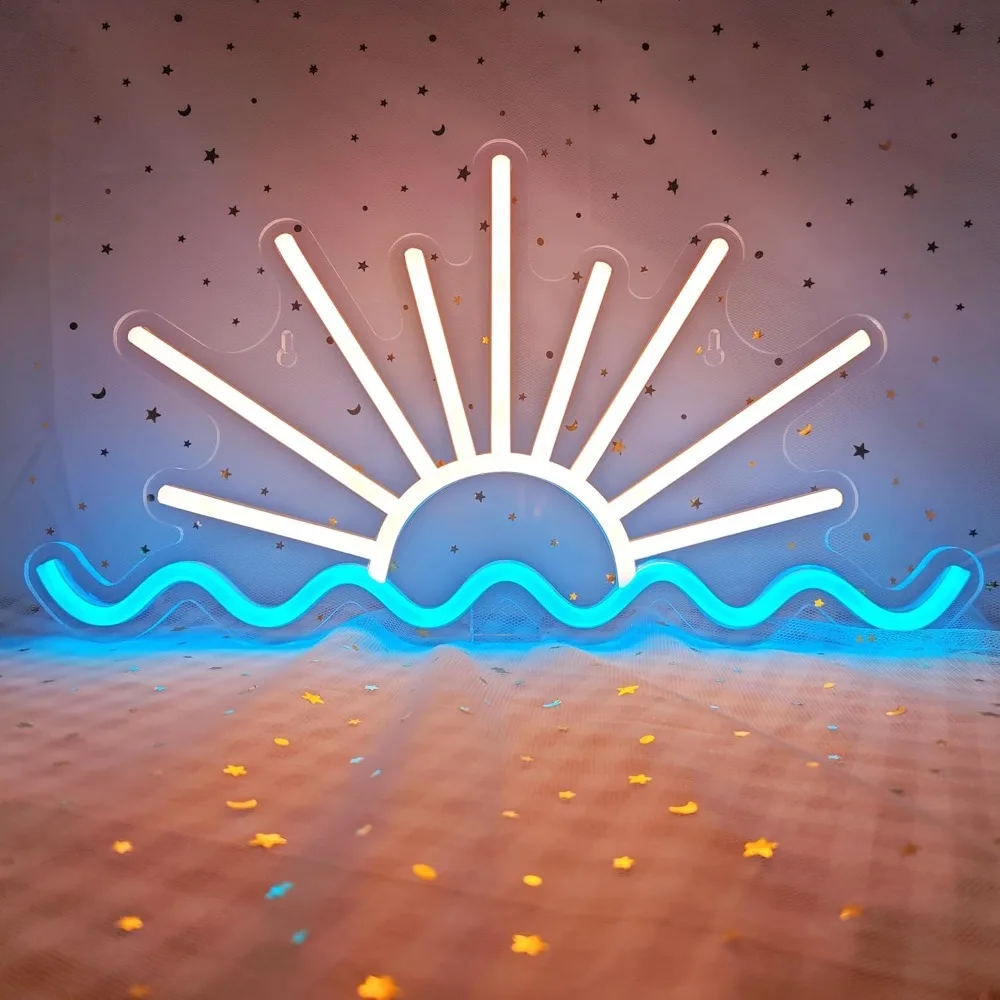 

LED Sunset Decorative Lights Sunrise Neon Signs Mountains Decoration Waves Led Home Wall Art Holiday Gift USB Powered