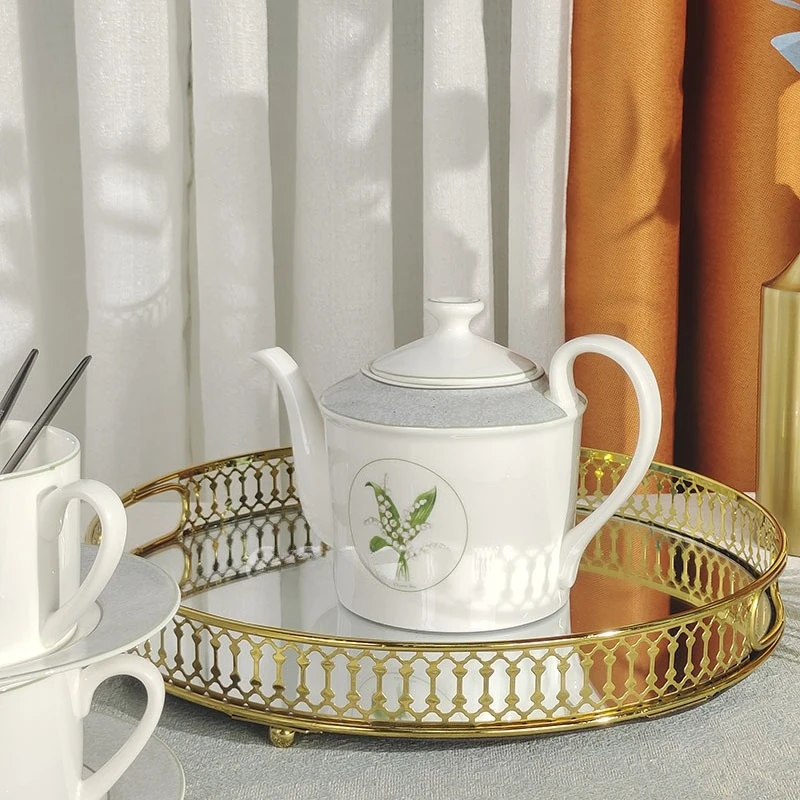 Bone China Coffee Pot Set Coffee Cup With Spoon Simple Light Luxury Lily Of The Valley Series