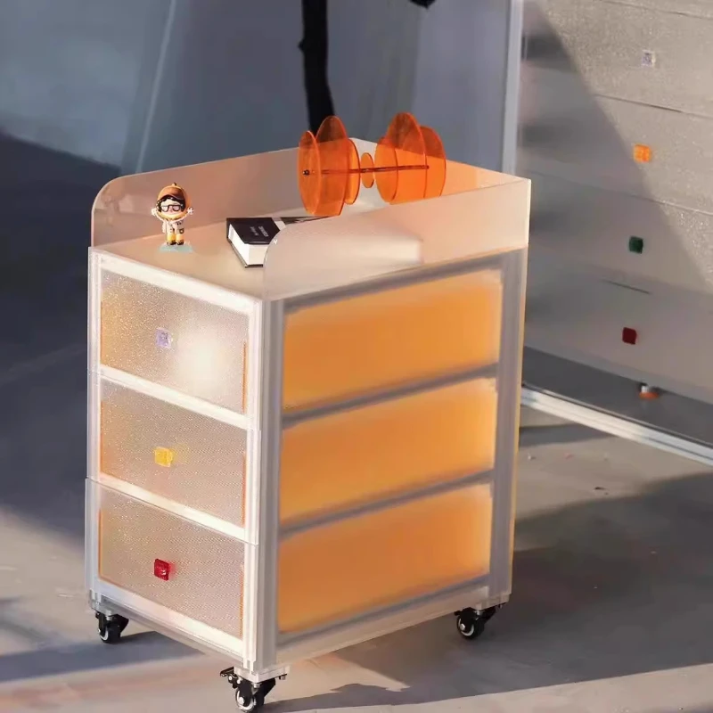

Modern industrial wind ocean plate aluminum profile acrylic coffee workbench locker floor side cabinet