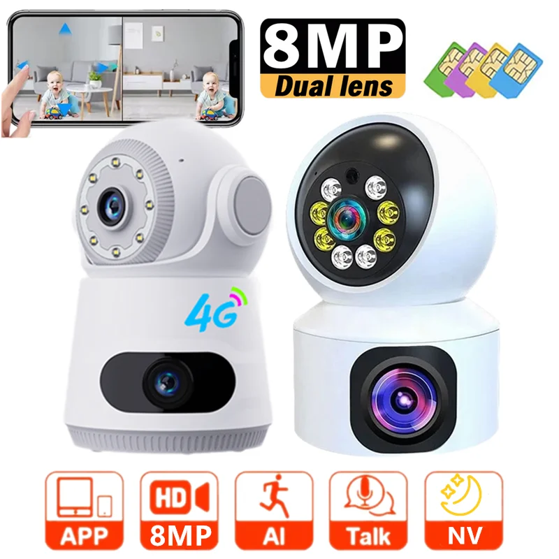 V380 8MP Indoor Camera Monitor 4G Sim-kaart Tweeweg Voice Intercom Automatische Body Tracking Full Color Nachtzicht Indoor Camera