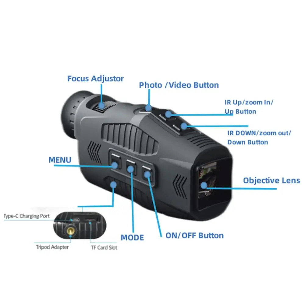 Monocular infrarrojo R11 1080p, dispositivo de visión nocturna, Zoom Digital 5X, 300m, distancia de visión oscura completa para fotografía nocturna