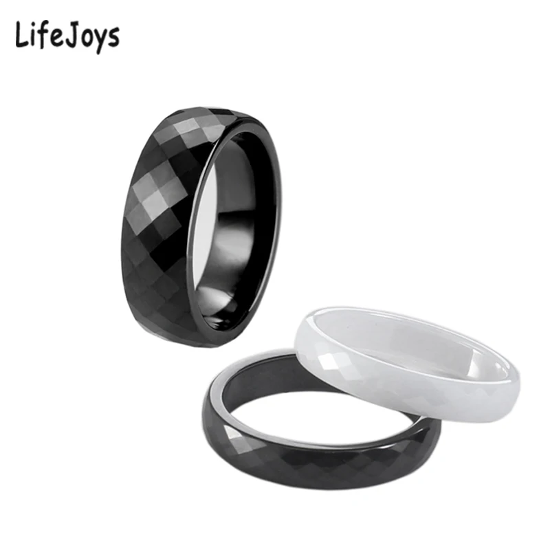 4mm 6mm Black White Ceramic Ring Waterproof Jewelry Rhombus Engagement Ring For Women  Zirconia Cut Top Quality Size 6 To 10