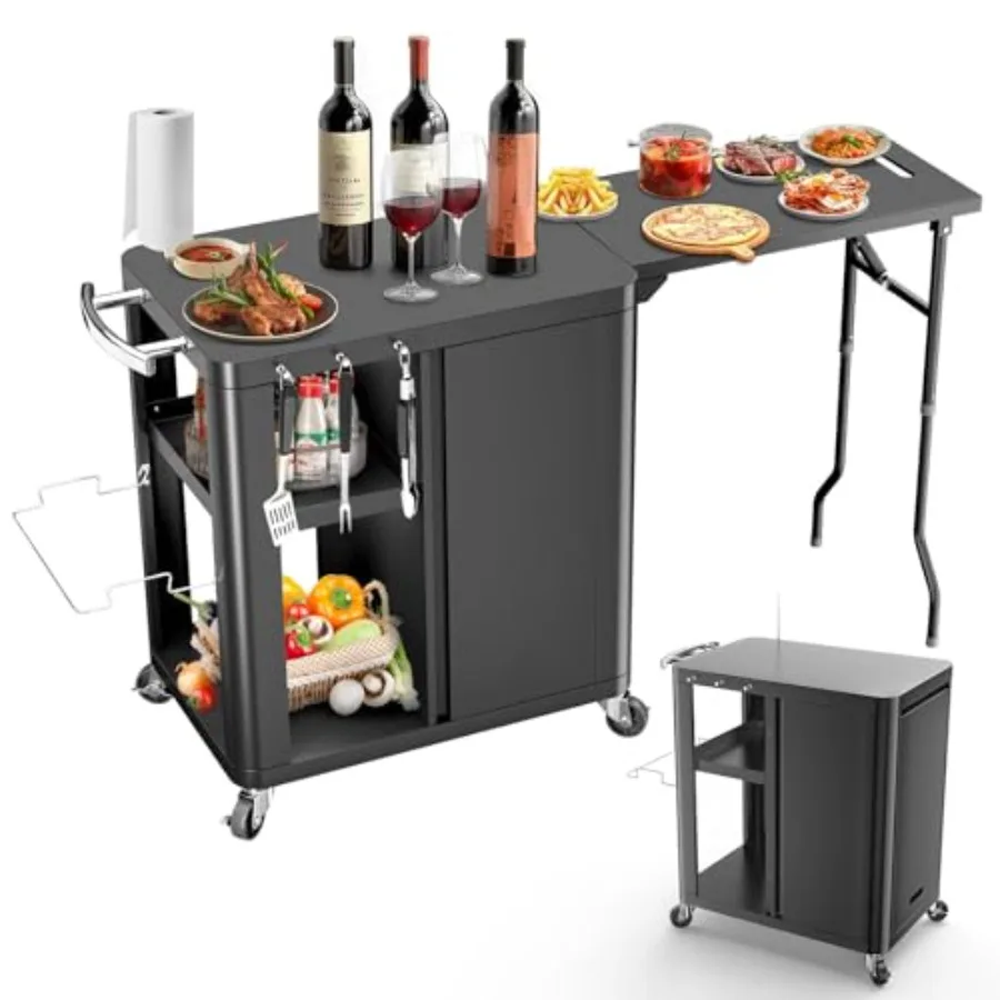 Carrito de Mesa para Parrilla al Aire Libre 57x24x35 con Almacenamiento y Tablero Grande para Plancha, Horno de Pizza Ooni, Parrilla de Leña Ninja, Estación de Barbacoa