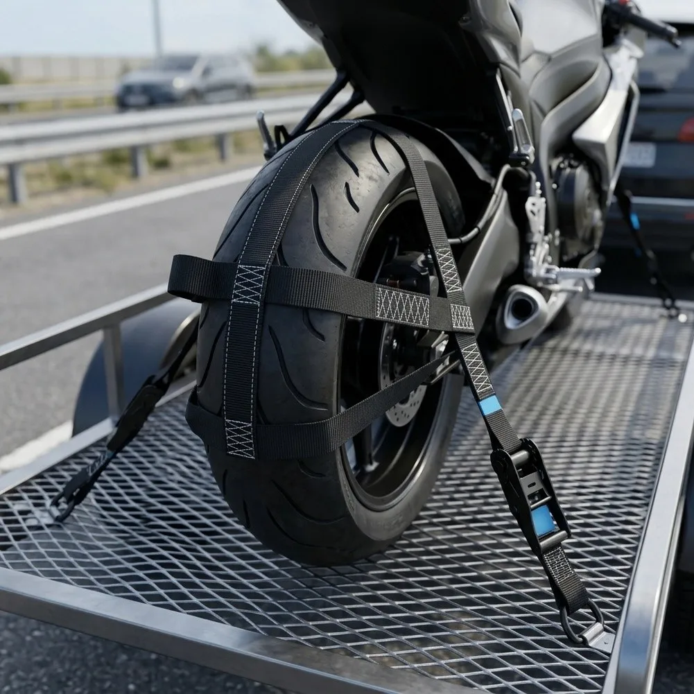 Motorcycle Tie-down Rear Wheel Strap For Transportation Polyester Quick Setup Adjustable Motorcycle Tie Down Straps
