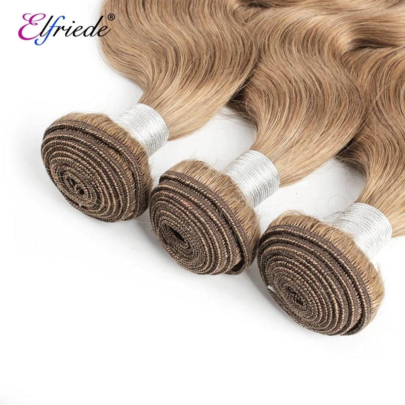 Elfriede #8 Ash Brown Body Wave Precolor Human Hair Bundles Remy Human Hair Extensions 3/4 Bundles Deals Human Hair Sew In Weft