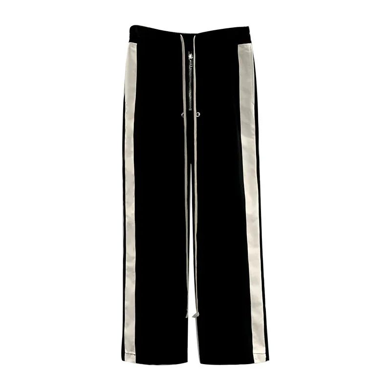 High Street Rick Men\'s Pants 24ss New In Y2k Black And White Patchwork Mop-Up Ro Trouers  Drawstring Comfort Owens Sweatpants