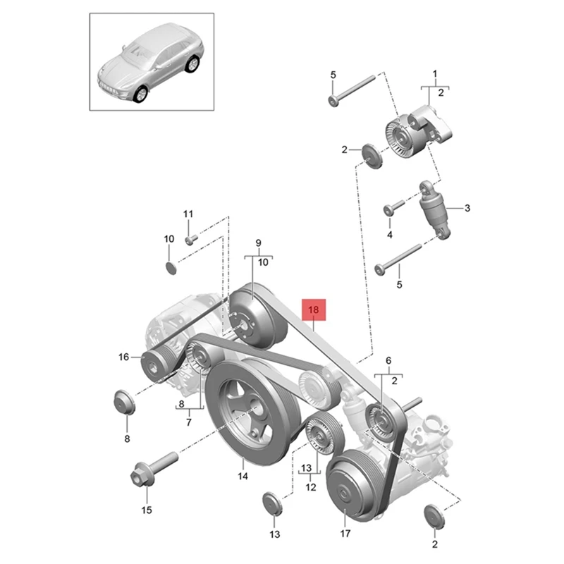For 2015-2019 Porsche Macan(95B)Serpentine Ribbed V Belt Assembly 94610225230
